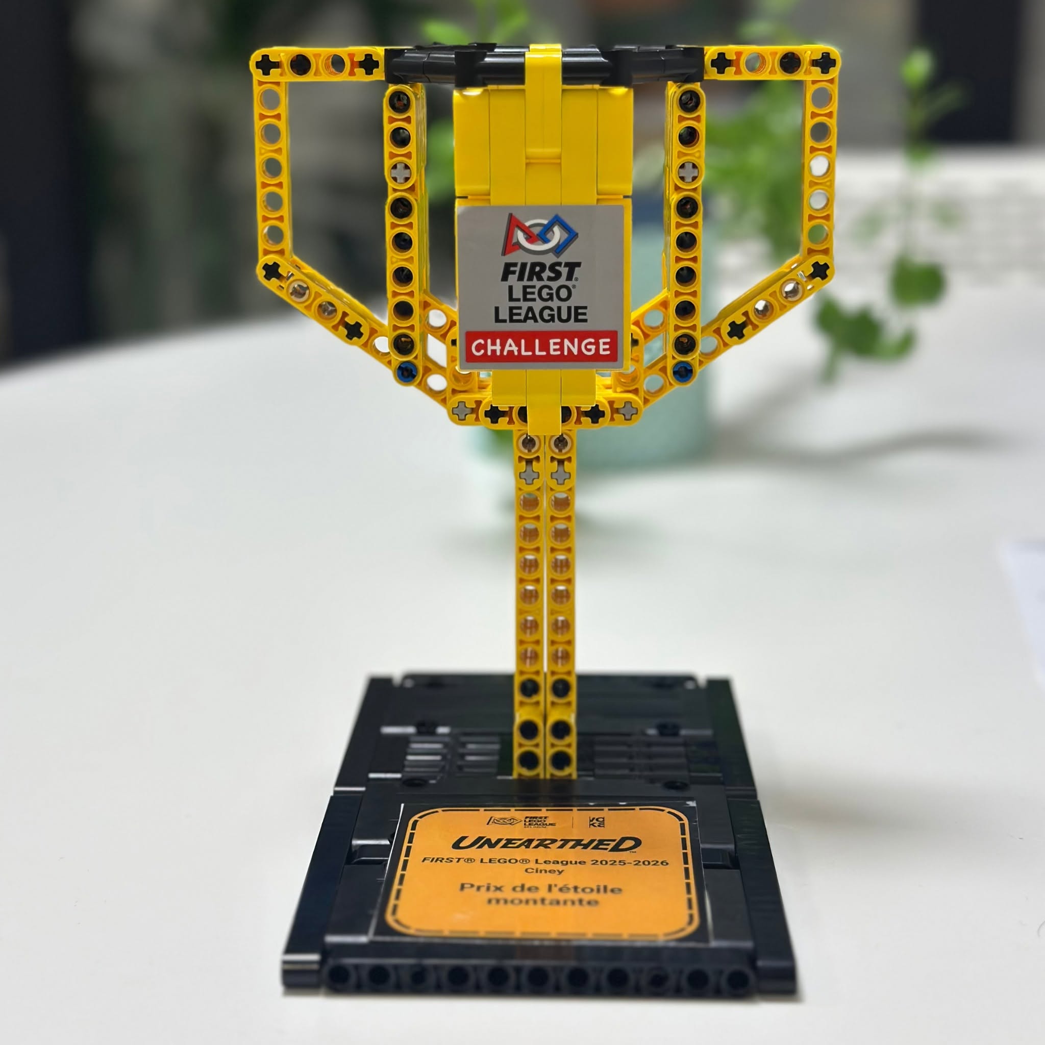 Trophée FIRST Lego League construit en briques, prix de l'étoile montante